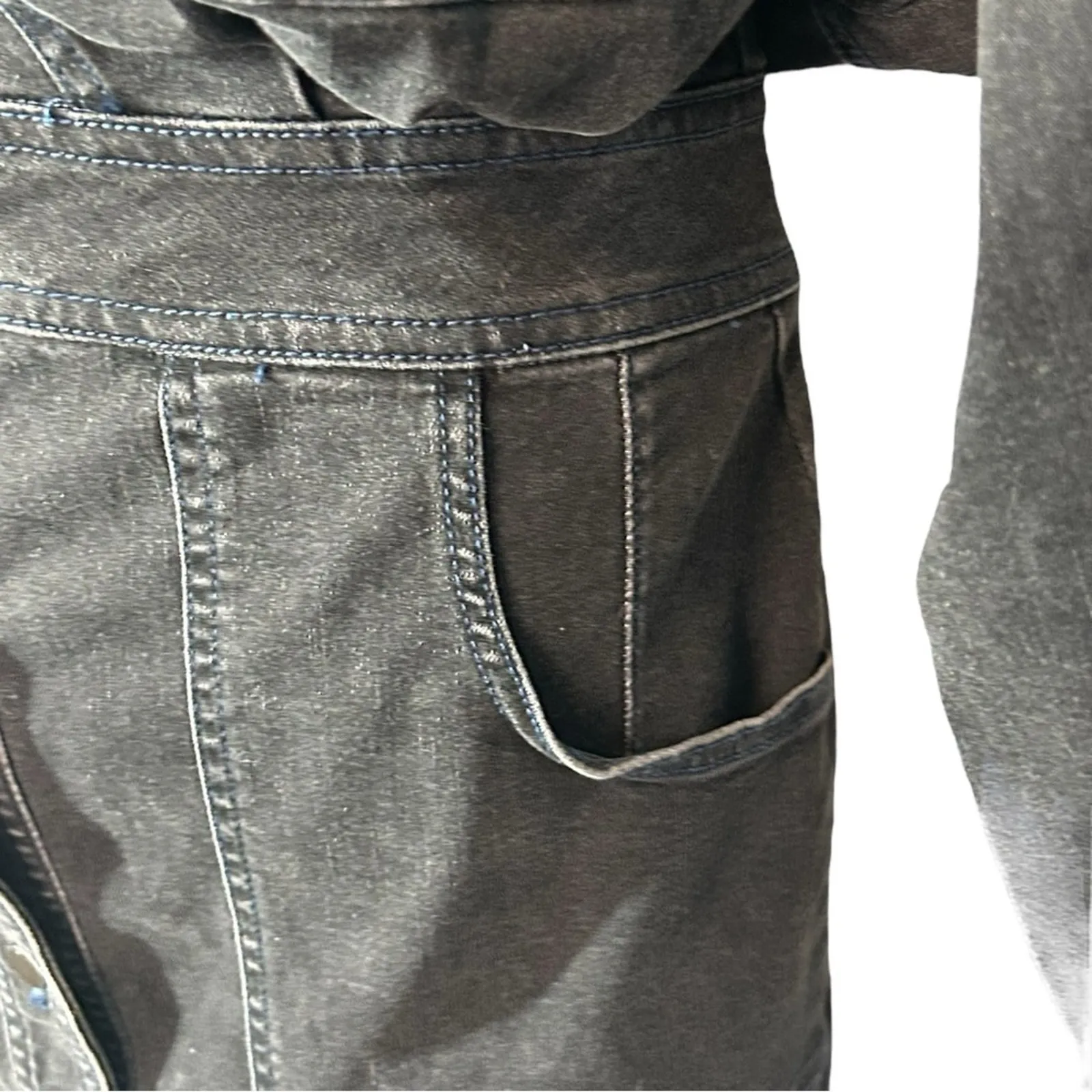 Free People 90s Black Denim Mini Dress M Vintage Western Boho Dolman Sleeve - Image 9