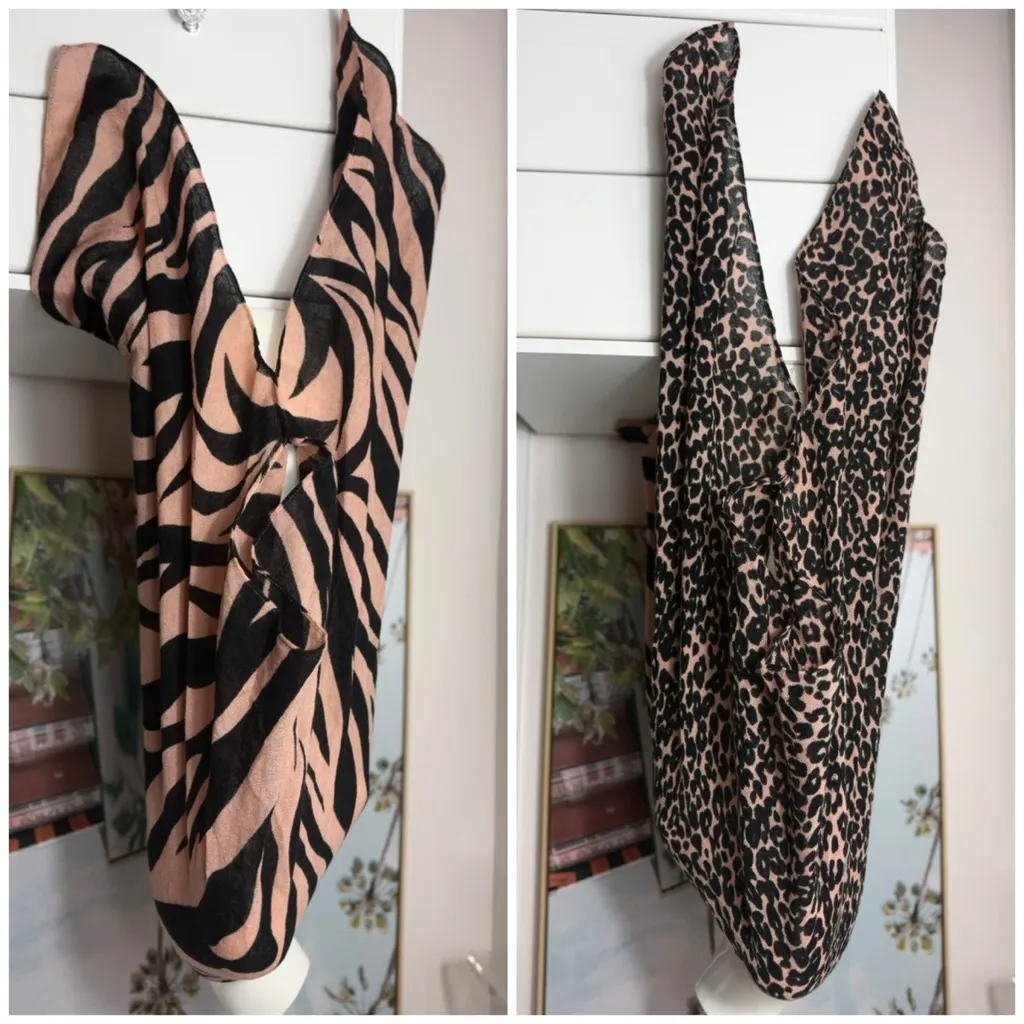 Cejon Leopard Zebra Split Animal Print Kimono Wrap Shawl Throw Poncho One Size Tan Size undefined - Image 4