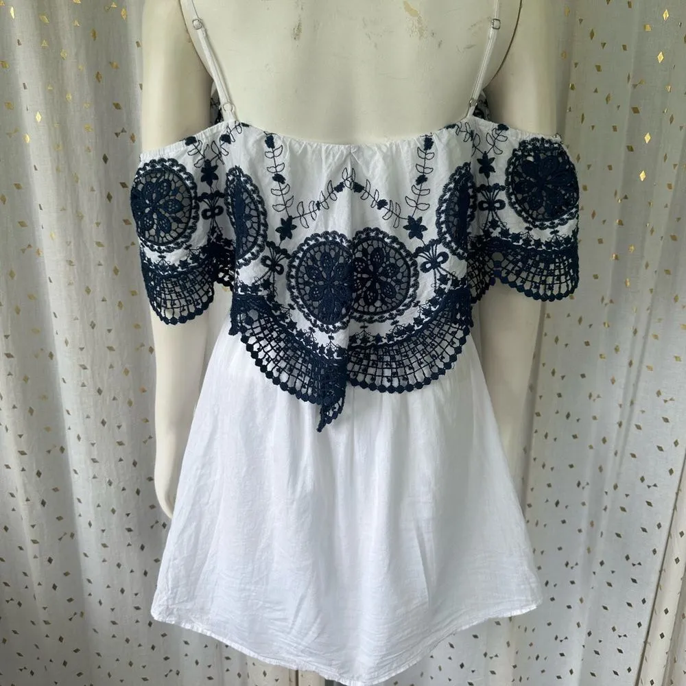 Flying Tomato 100% Cotton Embroidered Lace On Off Shoulder Bohemian Sheer Dress - Image 4