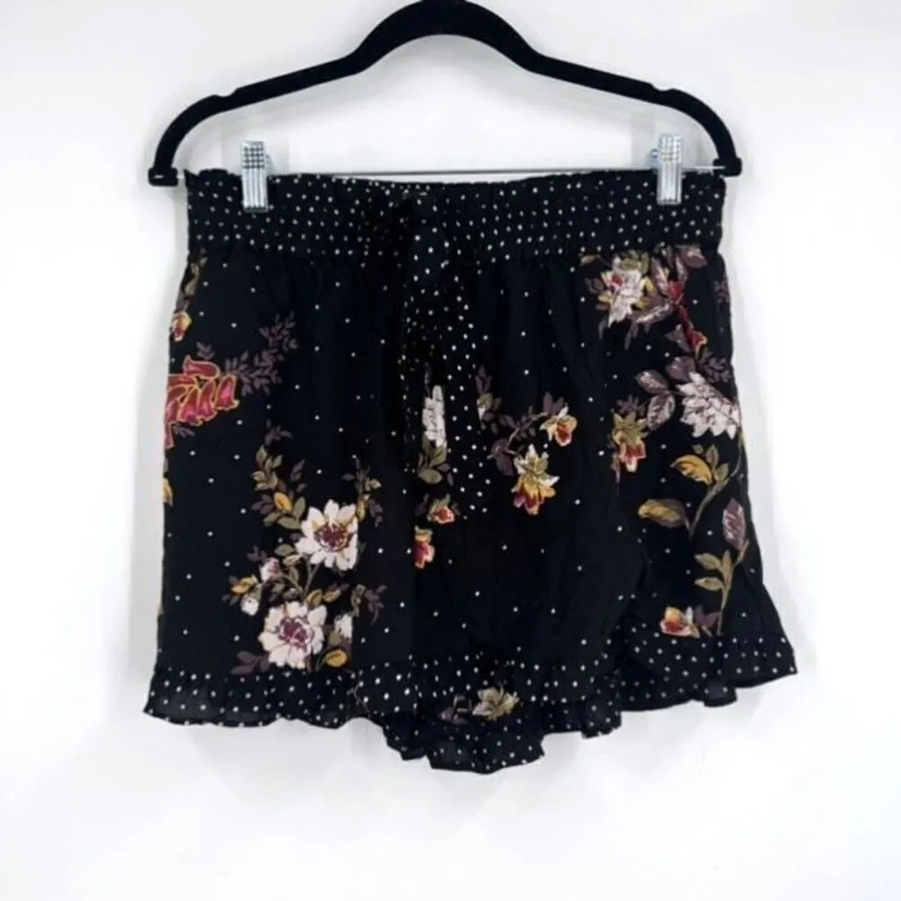 Francesca's Women's Polka Dot Floral Front Tie Shorts Black Size XS NWT Hi‎ rise - Image 2