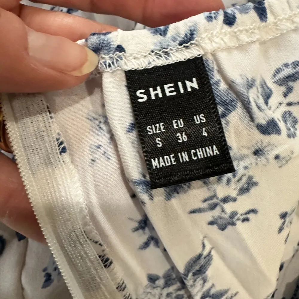 SHEIN On / Off Shoulder Corset Top Blue & White Floral Maxi Dress - size Small - Image 15