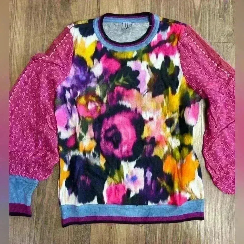 Blank $130 Bl-nk Bl^nk Anthropologie Contrast Eyelet Pullover. Bohemian Floral - Image 5