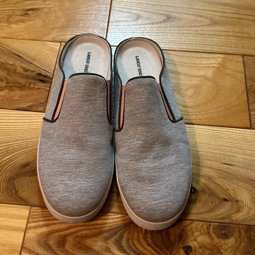Lands End Women’s Gray/Coral Canvas Slip On Shoes, Sz 9 - Image 2