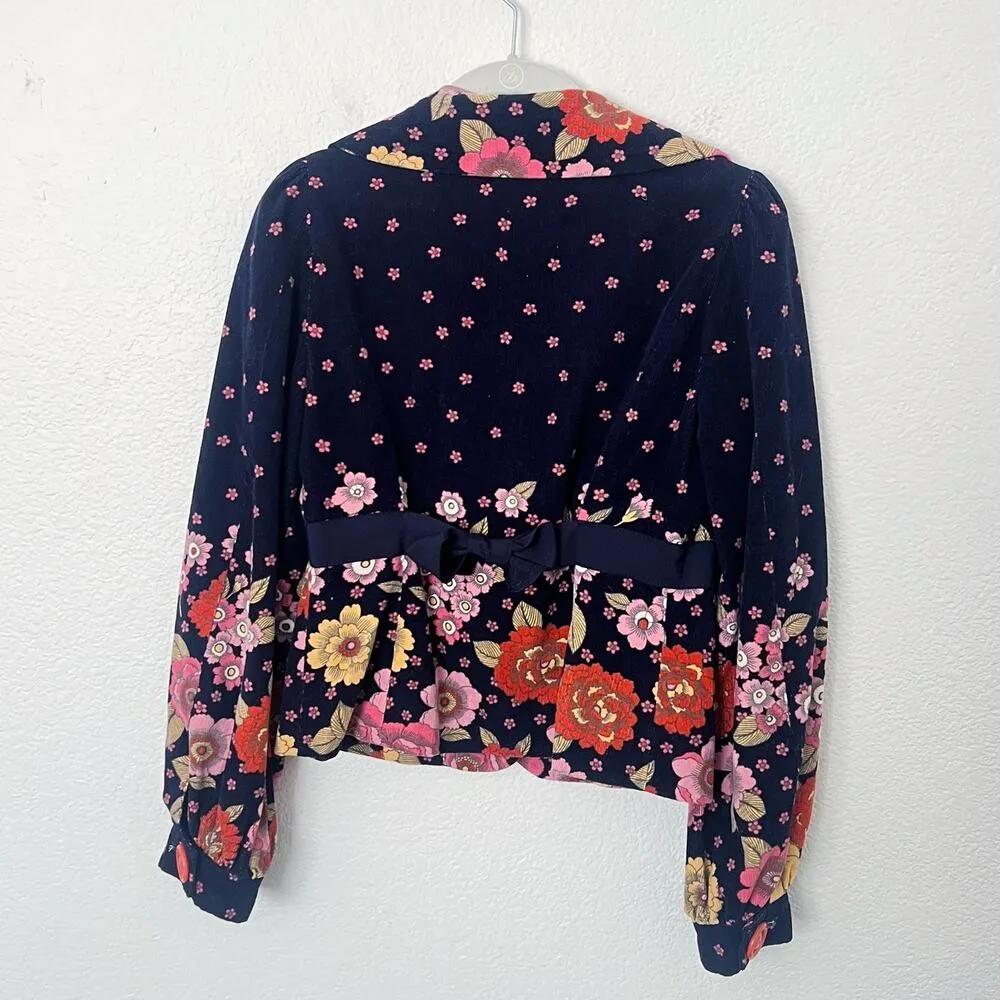 [Anthropologie] Vintage Y2K Blue Corduroy Moonlit Petunia Floral Print Blazer 4 - Image 3