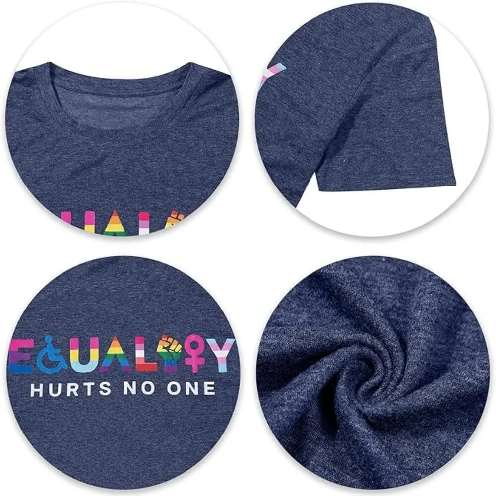 Pride Shirt Equality Hurts No One T Shirt Rainbow Graphic LGBT Size Medium Blue - Image 3