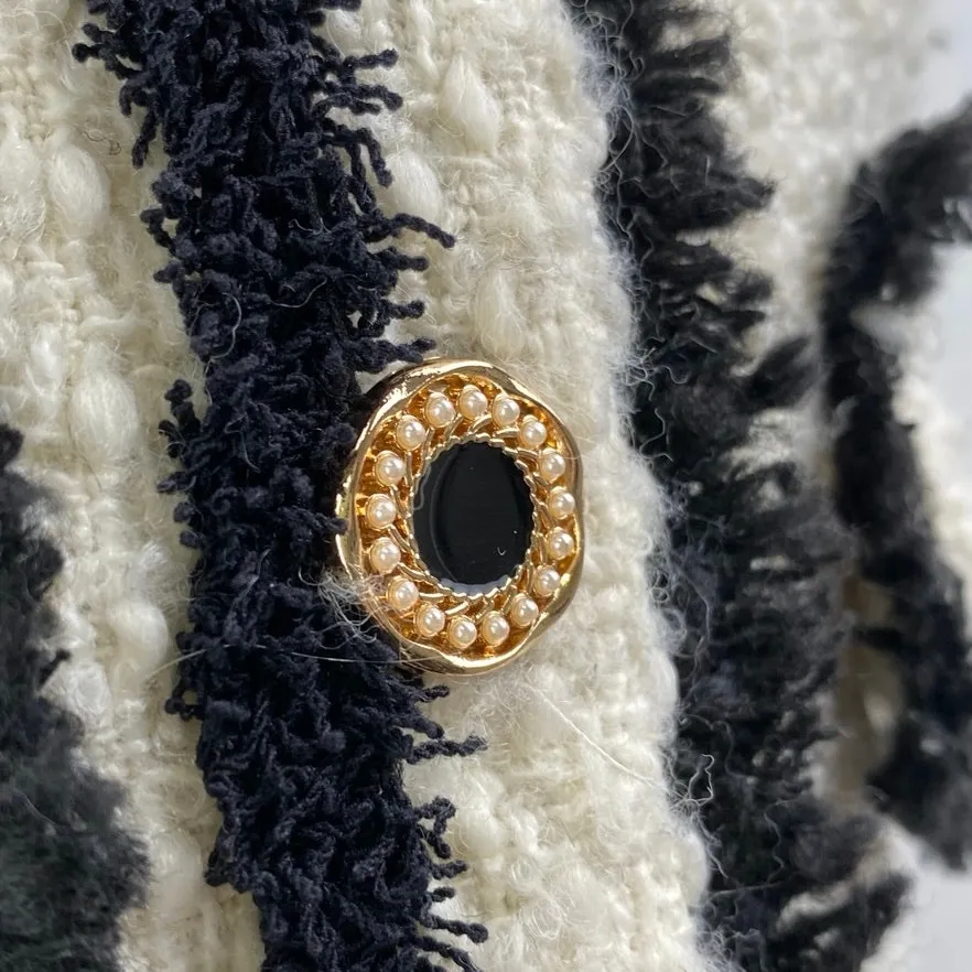 Aqua Boucle Contrast Cream Black Tweed Colorblock Long Sleeve Blazer Jacket S - Image 4