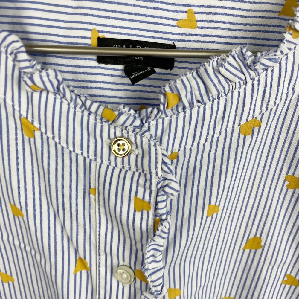 Talbots Plus Ruffle Collar Cotton Poplin Button Down Shirt Gold Heart Stripe 0X - Image 5