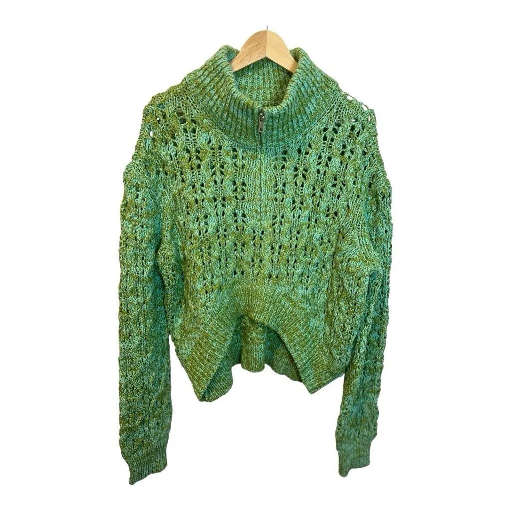 Urban Outfitters BDG Killian Quarter Zip Sweater Large Green Chunky Knit Cropped - Image 4