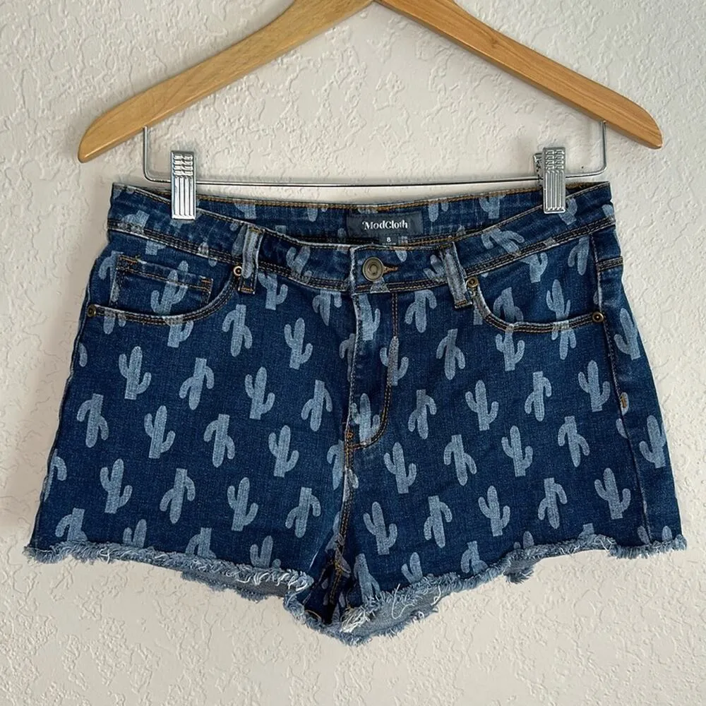 NEW ModCloth Cactus Denim Jean Shorts Frayed Hem Cowgirl Western Southwestern - Image 2