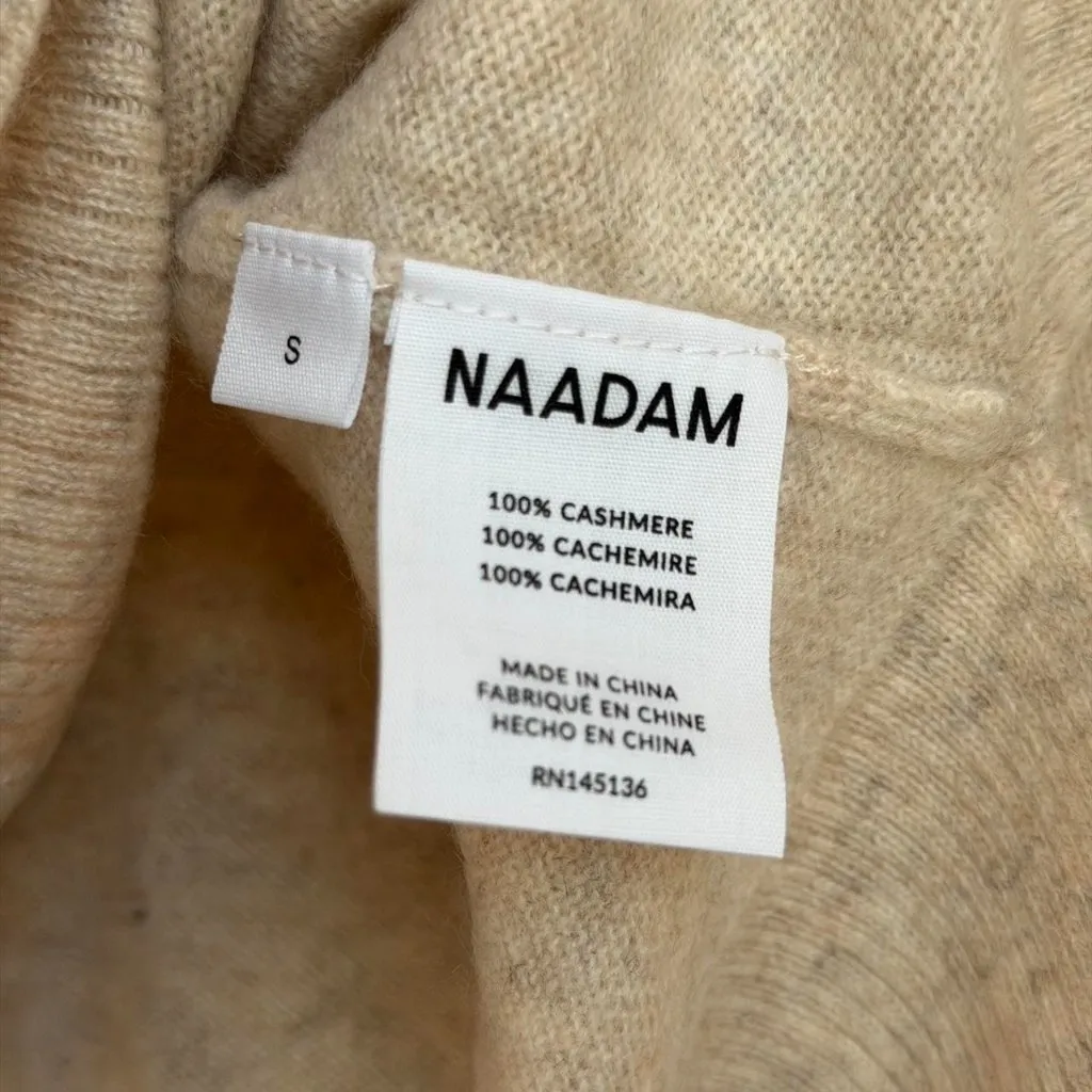 Naadam Signature Cashmere Cropped Zip Up Hoodie in Oatmeal, Size Small - Image 8