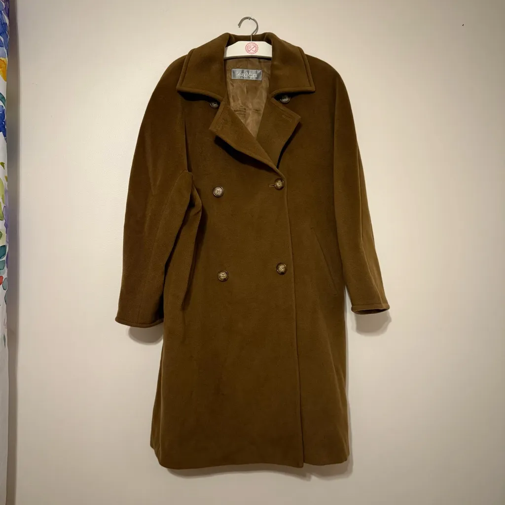 MaxMara Wool Oversized Double Breasted Pea Coat in Tobacco - Image 2