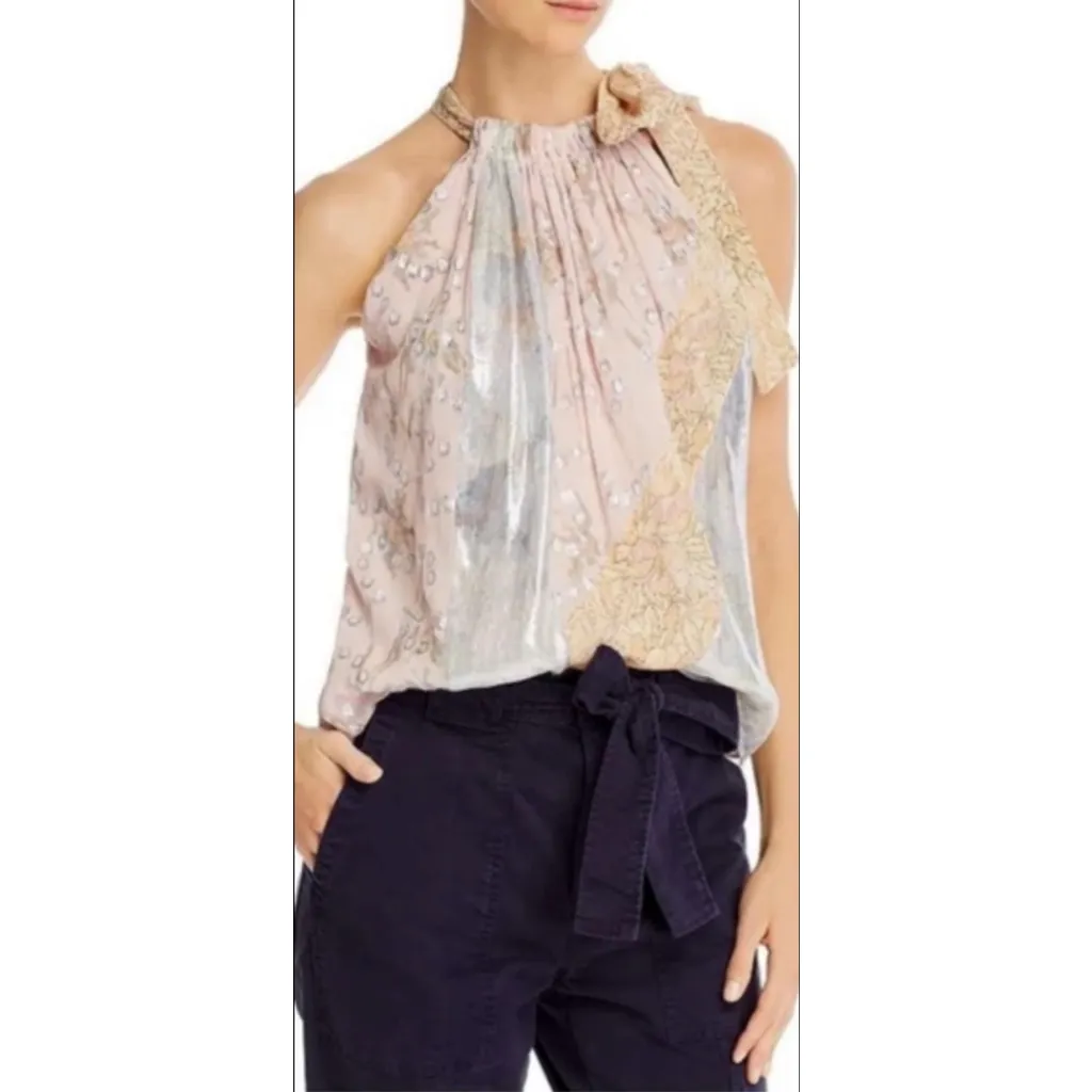 Rebecca Taylor Daffodil Silk Metallic Tank Top Blouse Patchwork Boho M - Image 6