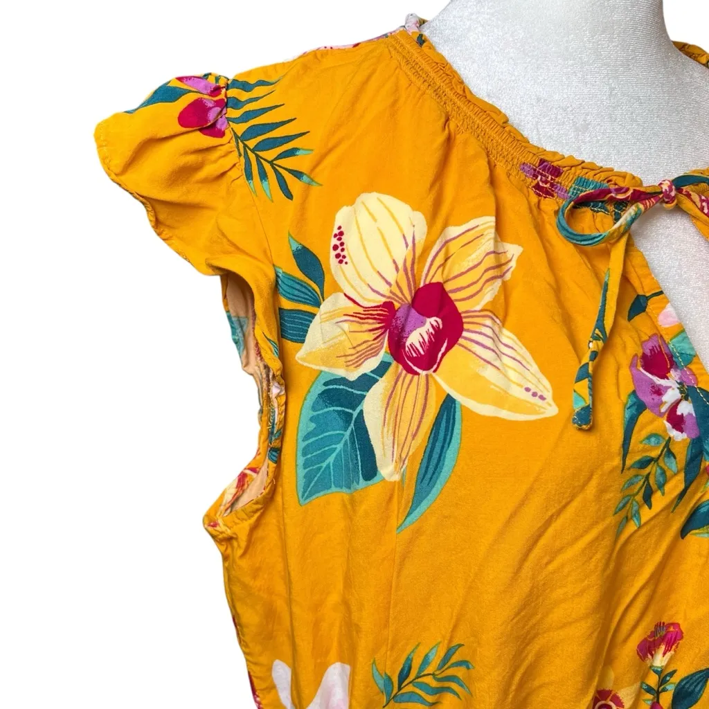 Old Navy Yellow Floral Midi Dress Sz XL Short Flutter Sleeve Casual Boho Flowy - Image 11