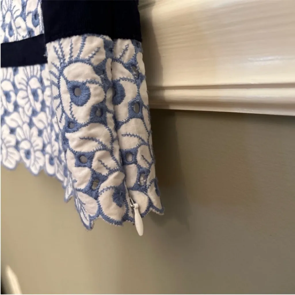 Talbots Eyelet Embroidered Floral White Navy Blue Ribbon Top Petite 4 - Image 11
