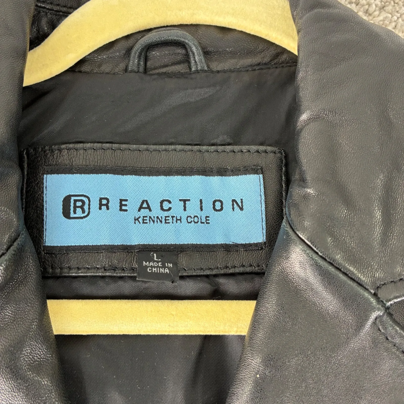 Reaction Kenneth Cole Black Leather Blazer Y2K Jacket Casual Career Women Size L - Image 3