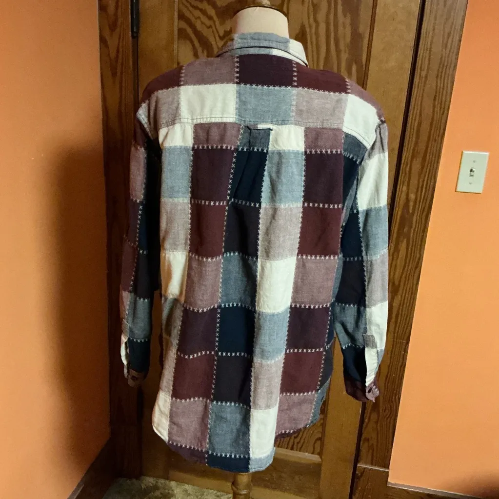Vtg 90s Multicolor Patchwork Button Down Shirt Size L - Image 7