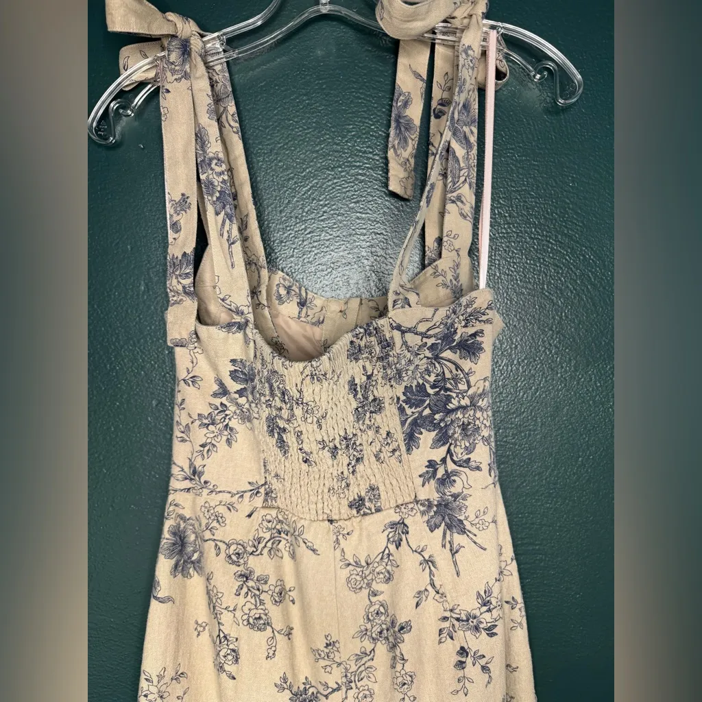 Gal Meets Glam Linen Blue Floral Jumpsuit - Image 6