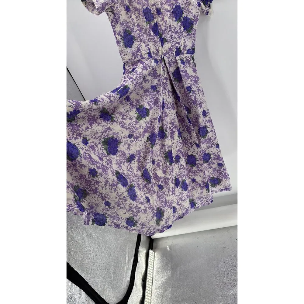 Vintage Eleanor Green 50s purple floral dress rockabilly cottagecore classic Size M - Image 8