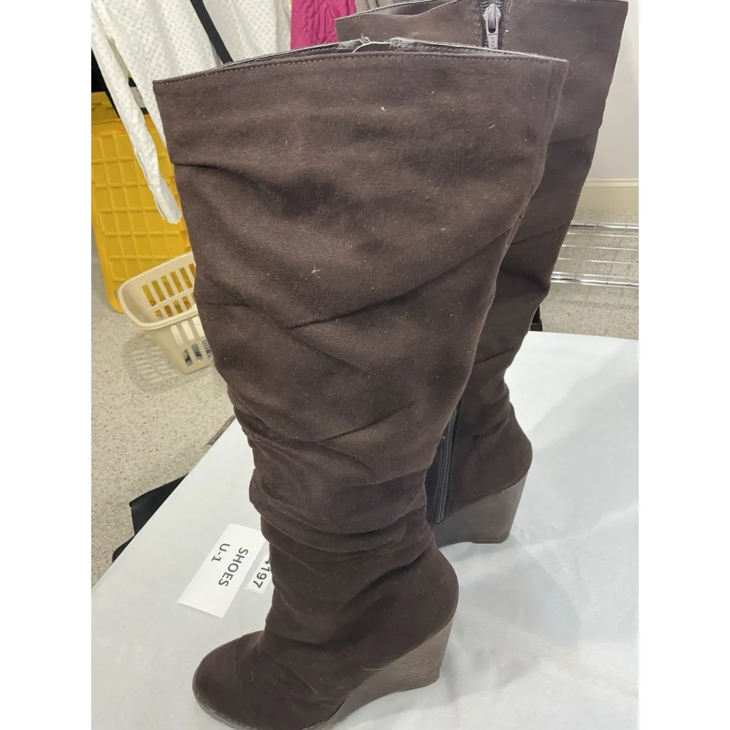Womans Carlos Santana Caress Knee High Boots 7.5 M Brown Rushed Wedge Heel NWOT - Image 3