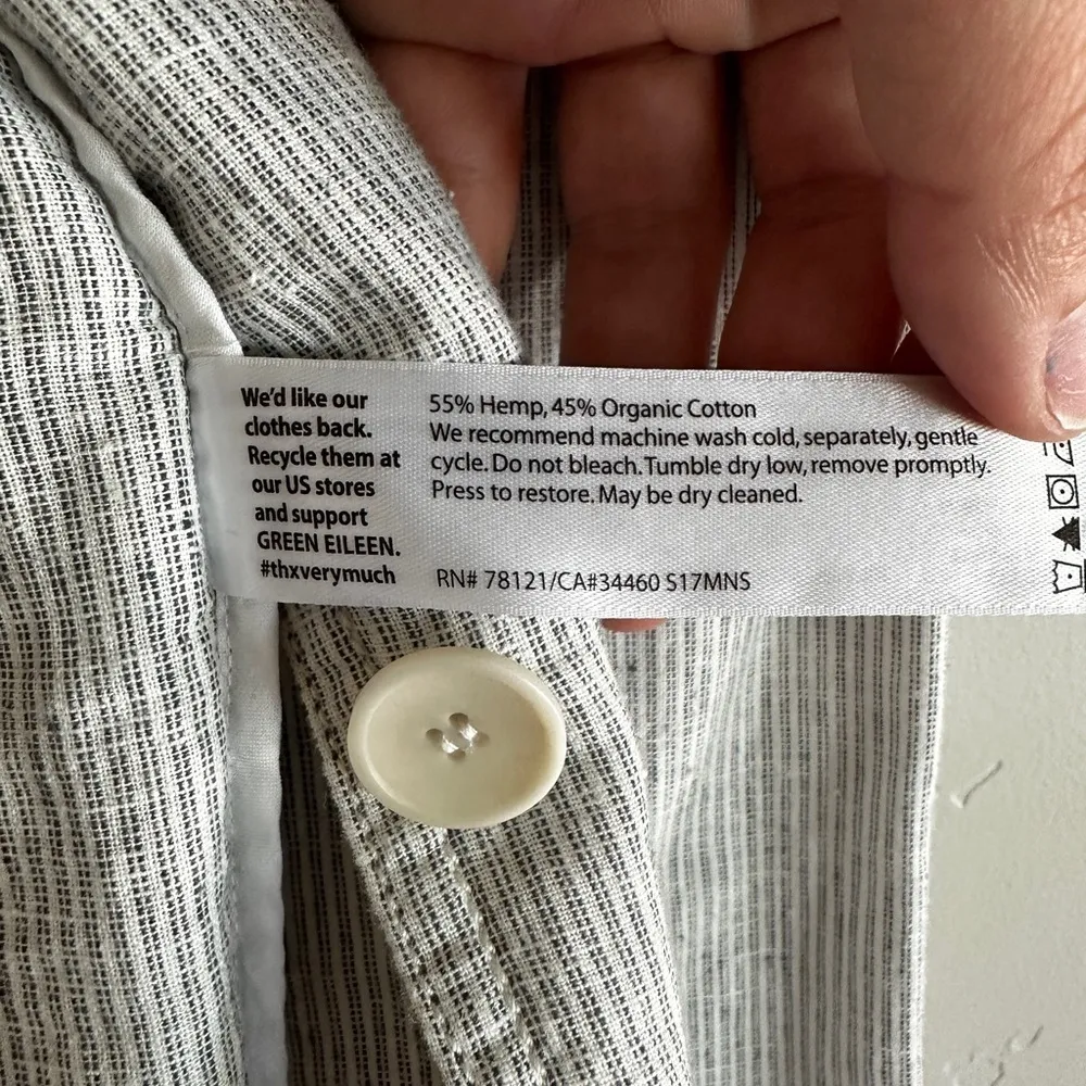 Eileen Fisher striped blazer lightweight hemp cotton white blue sz small - Image 4