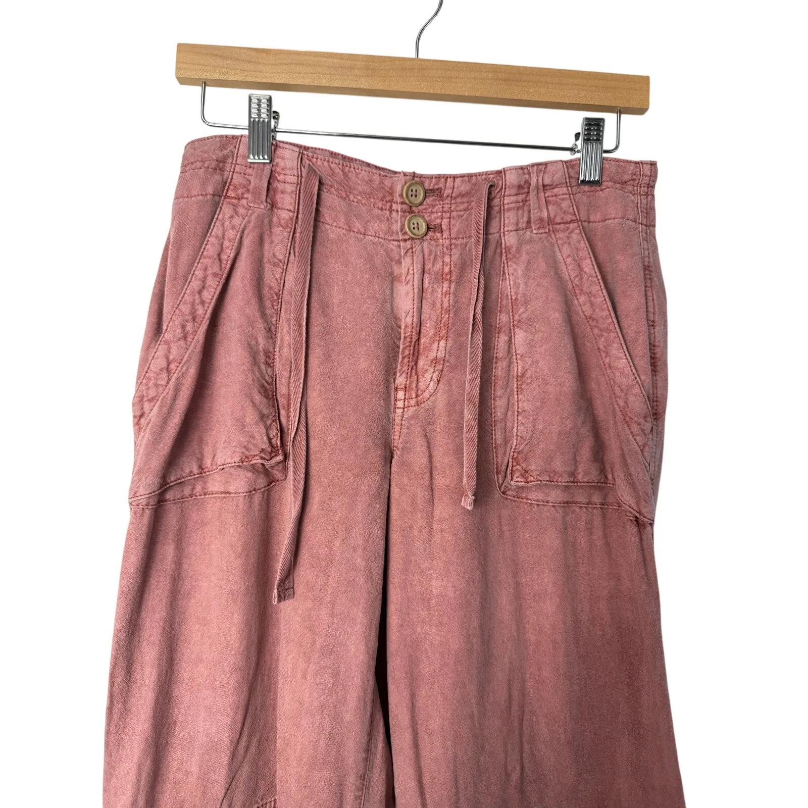 Anthropologie Pilcro Beach Cargo Pants Coral Linen Blend Wide Leg Women 25 Tall - Image 4
