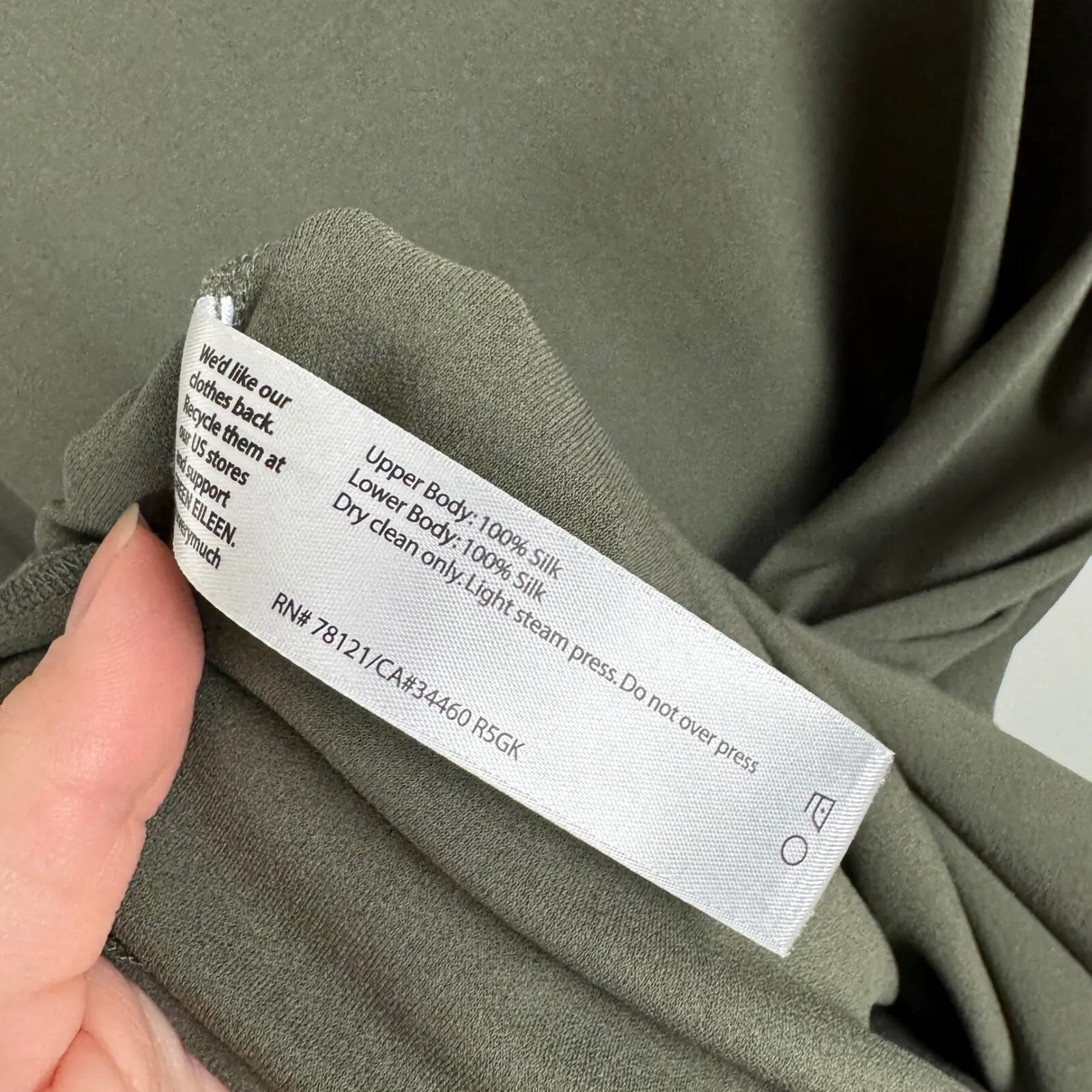 Eileen Fisher Womens 100% Silk Layered Tunic Top Medium‎ Olive Green Long Sleeve - Image 8