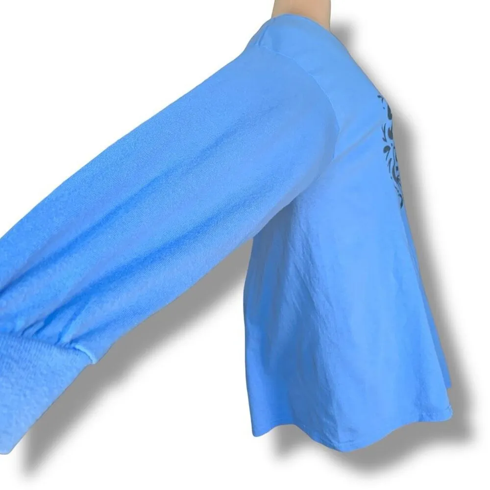 Gildan Live Beyond Existing Tshirt Blue Long Sleeve Lotus Floral Graphic Tee XL - Image 3