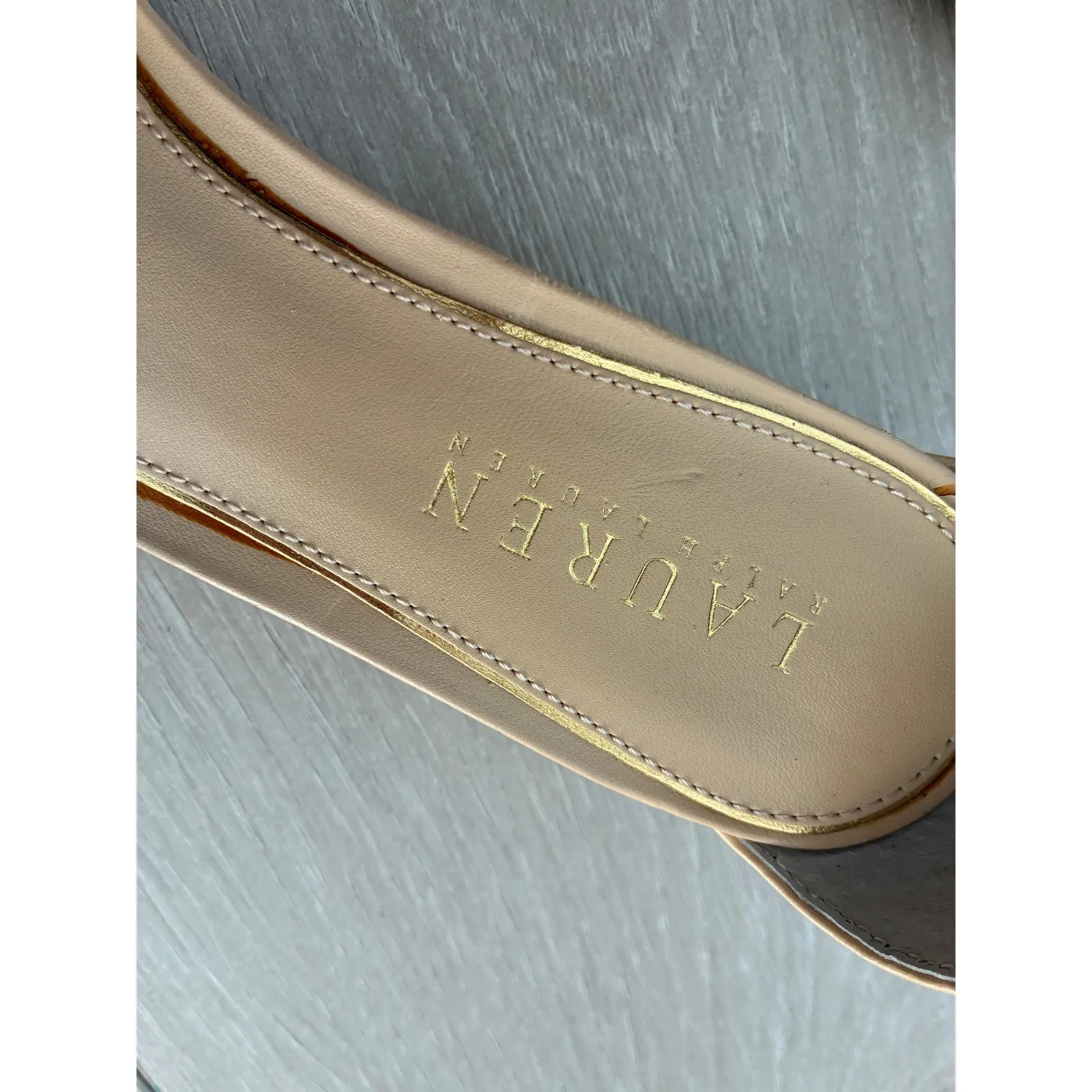 Lauren Ralph Lauren Women Beige Leather Knot Ankle Strap Wedge Sandals Size 8 - Image 6