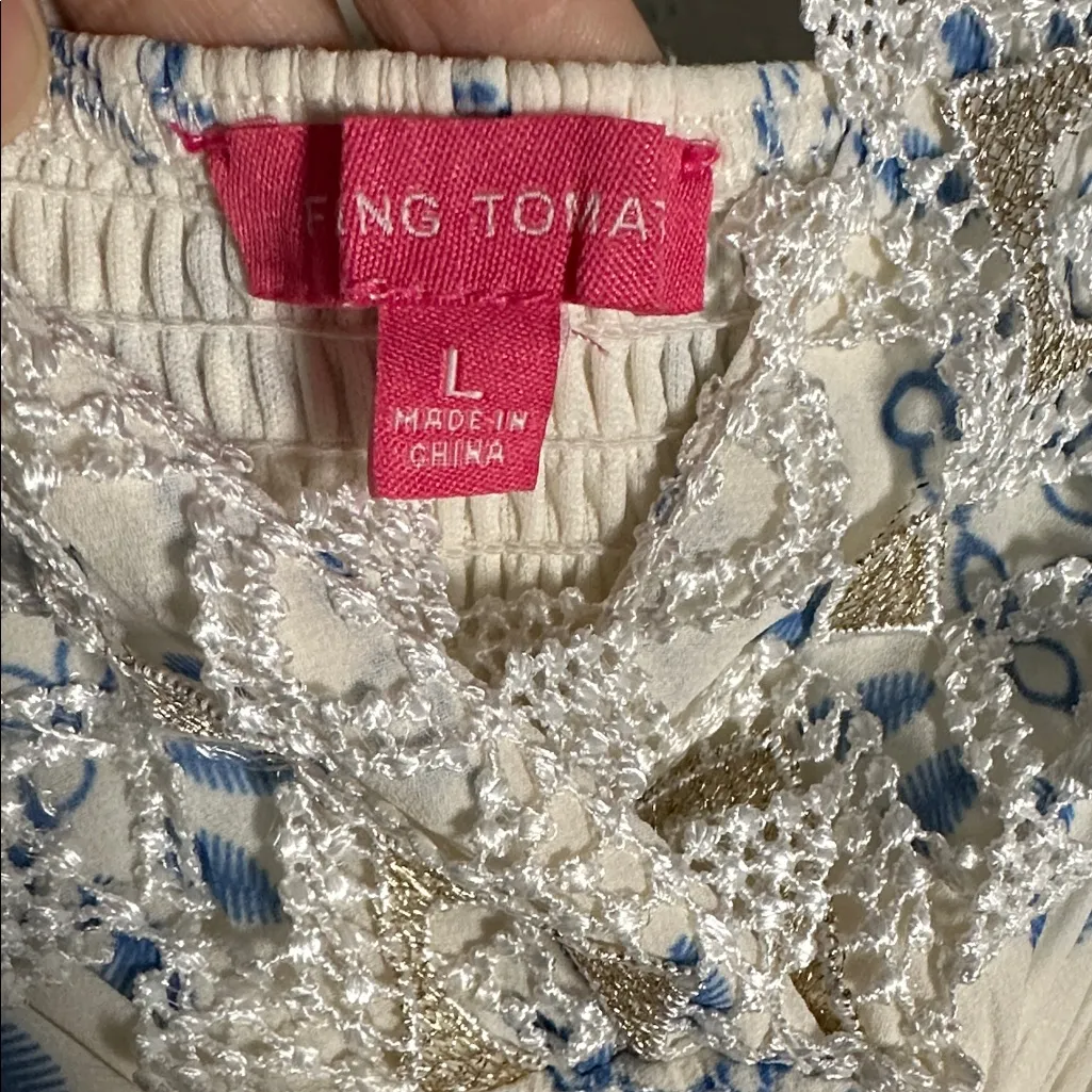 NEW Flying Tomato White Blue Lace Tiered Dress Grecian Vacation Resortwear - Image 7