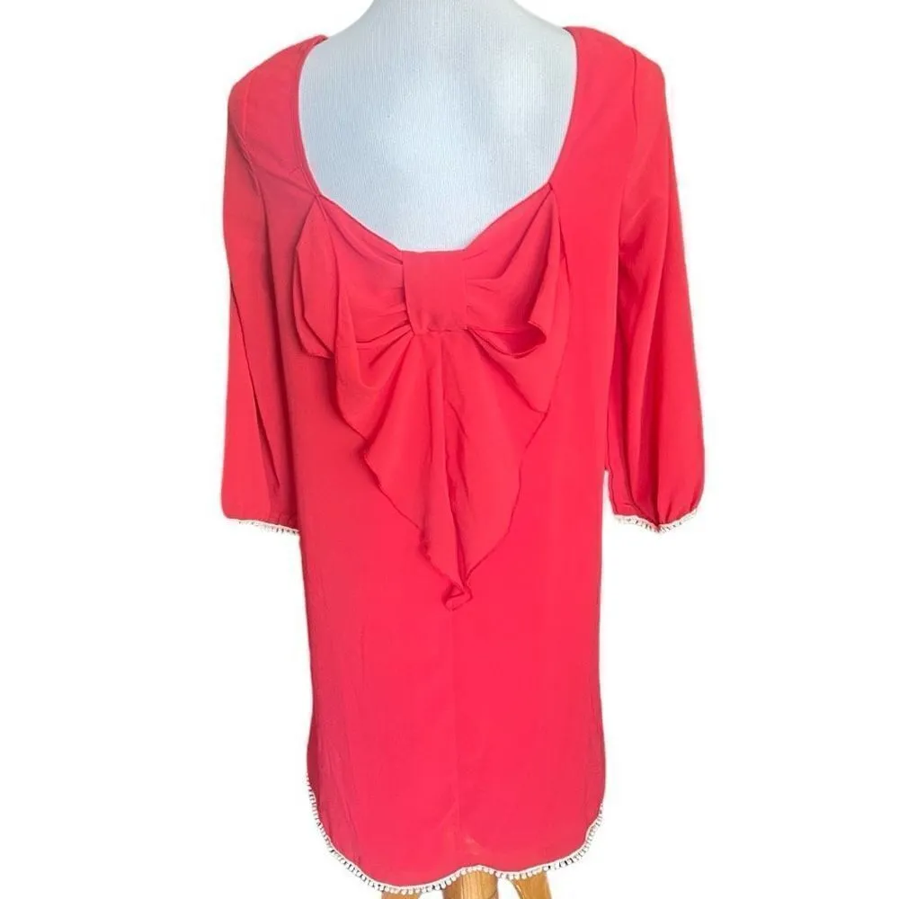 Womens Umgee Red Bow Back Pom Hem Trim Sheath Dress - Sz S - Image 4