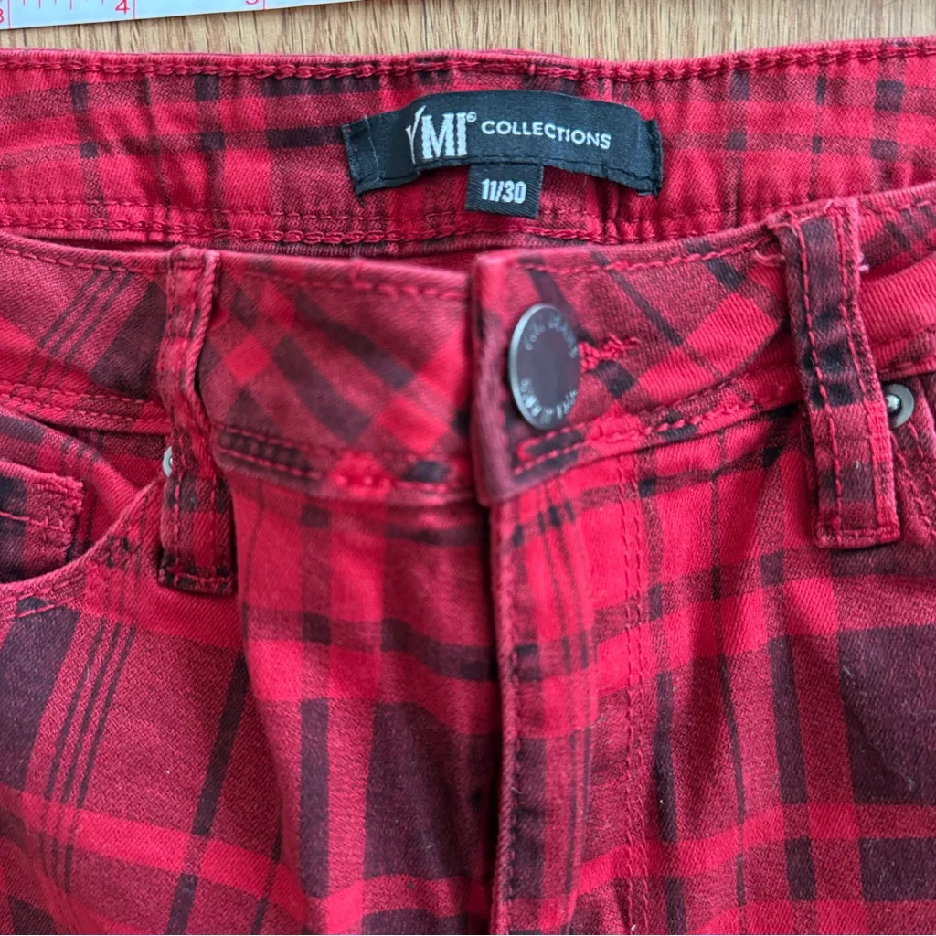 YMI Juniors' Size 11 w30 Red Plaid Twill Skinny Jeans - Image 7