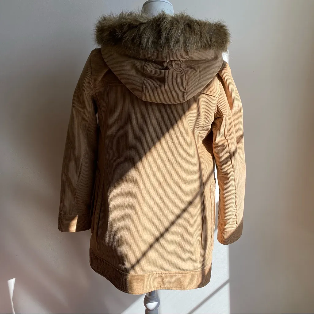 Brooks Brothers Cotton Corduroy Toggle Duffle Coat Fur Lined Hood Red Fleece - Image 2