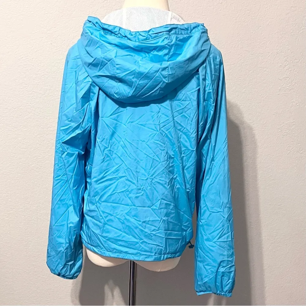ABERCROMBIE & FITCH Womens Turquoise Blue Zip Up Hooded Windbreaker Jacket Large - Image 7