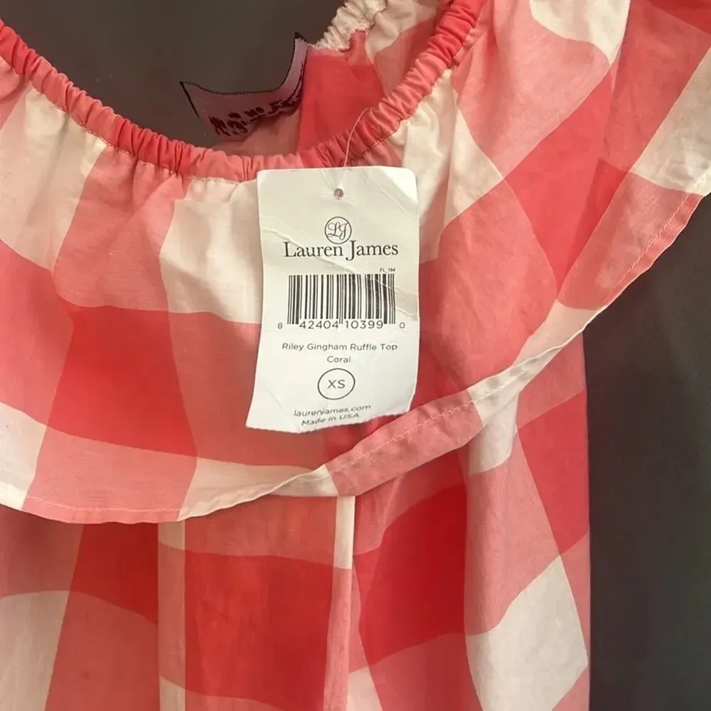 Women's Riley Gingham Ruffle Top size XS Coral NWT - Image 4