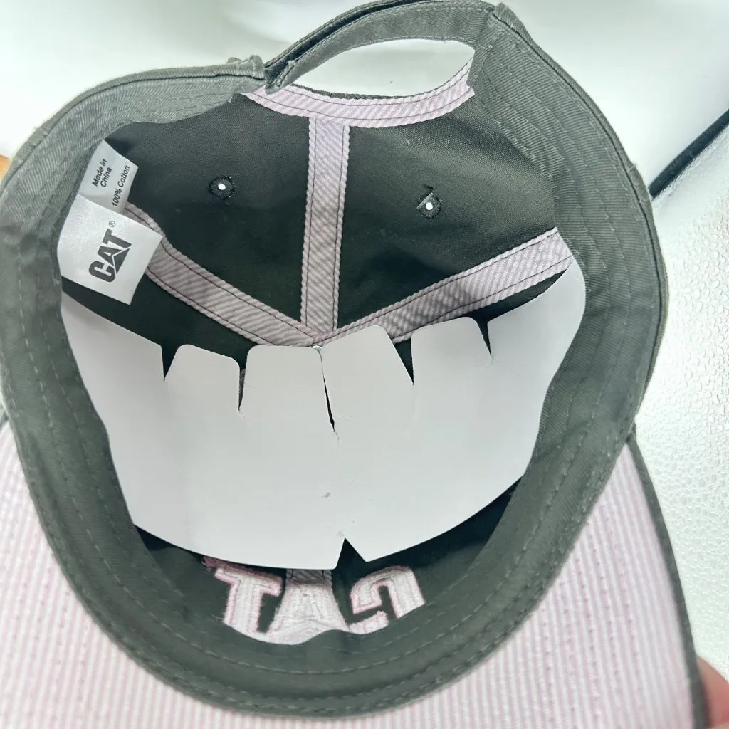 CAT Cap Womens Olive Green‎ Cap Pink Logo Adjustable Strapback Distressed Hat Green - Image 6