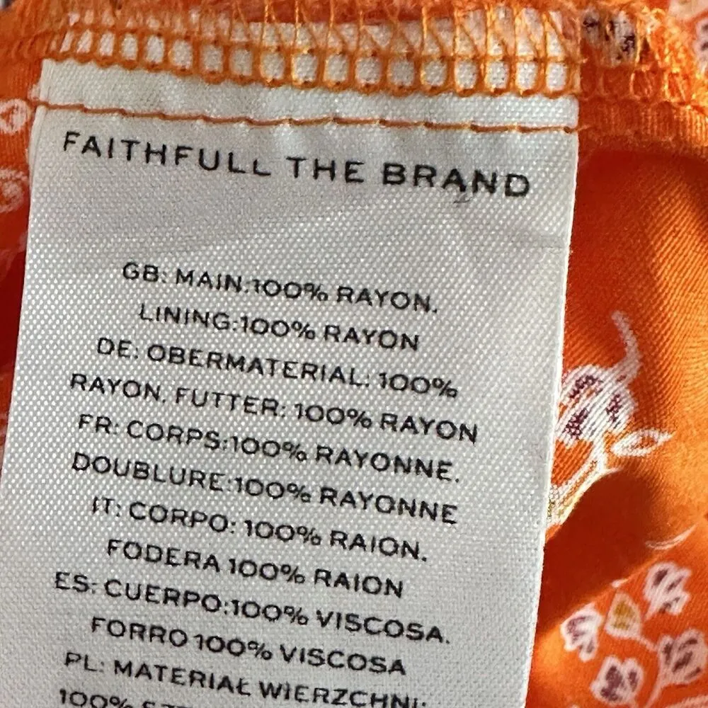 FAITHFULL THE BRAND M  6 Lucciola floral Mini Orange cinched Babyboll Dress - Image 8