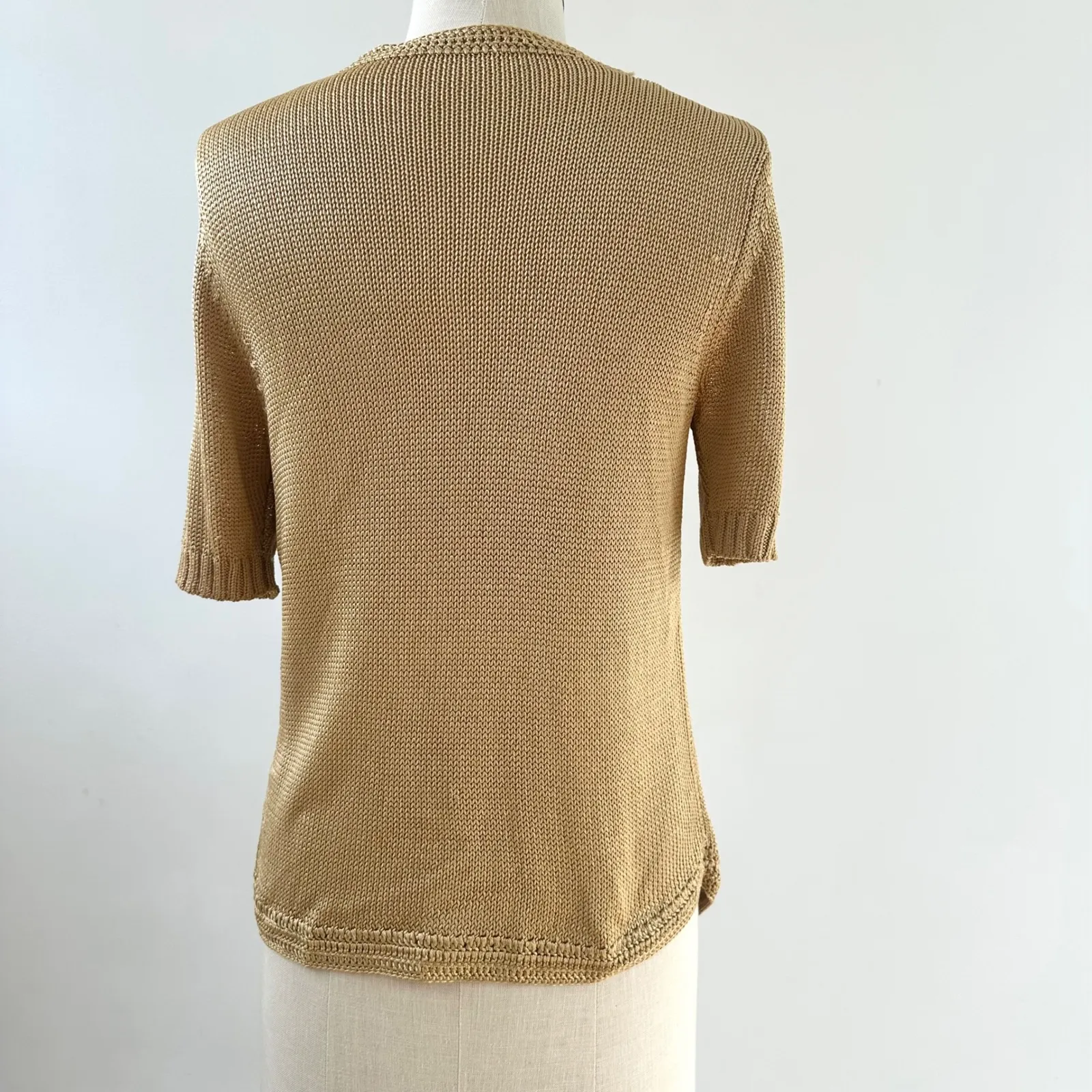 Gold Knit Cardigan Pockets Button Front Metallic Cottagecore Top‎ Size XS - Image 5