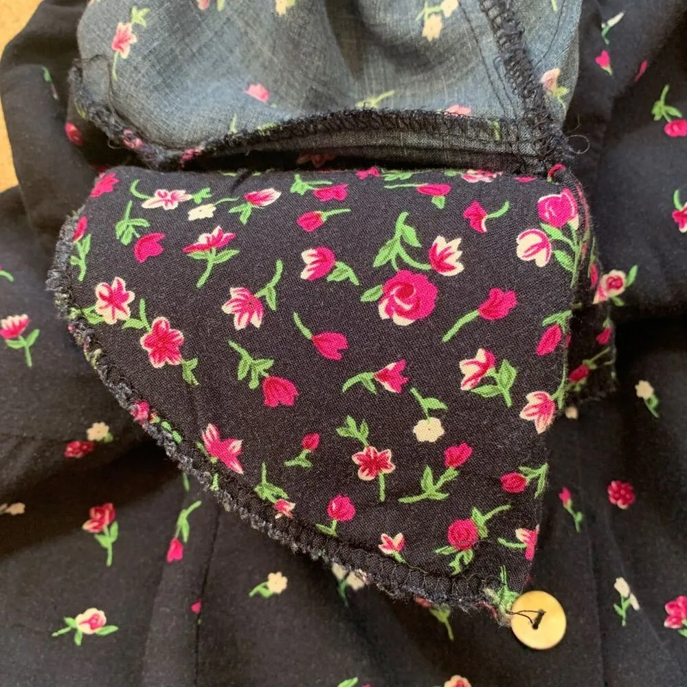 Vintage 90s Blouse Navy Floral Button - Image 8