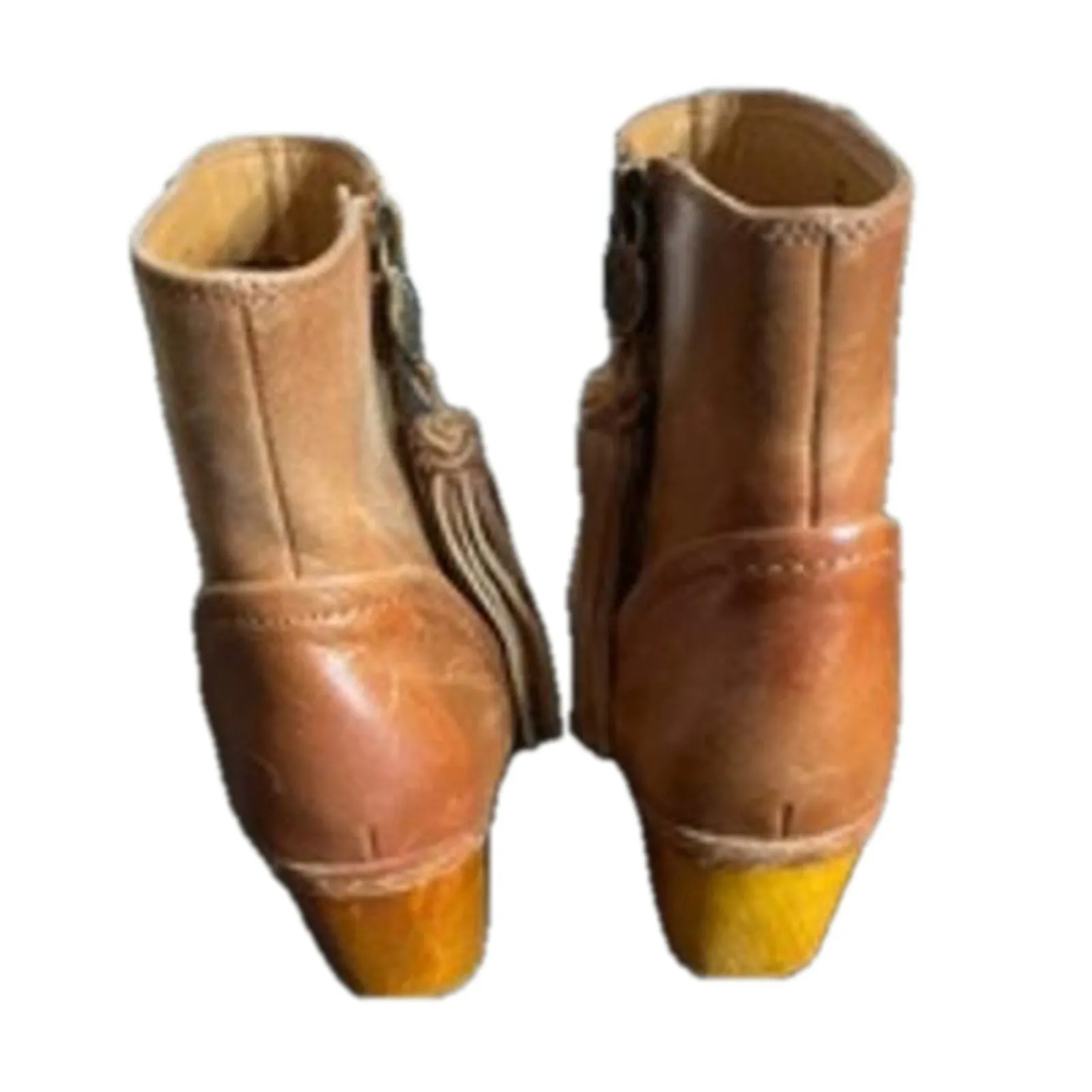 Patricia Nash Tan Leather Tassel Ankle Boots Wooden Heel Women’s 6M - Image 8