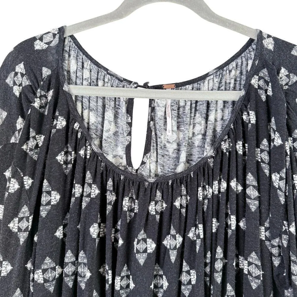 Free People Linen‎ Blend Dazed Swing Crop Top Black White Geo Print, Size Large - Image 4