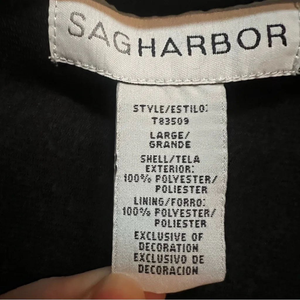 Sag Harbor Faux Wrap Blouse Surplice Neck Black Pink Floral L - Image 8