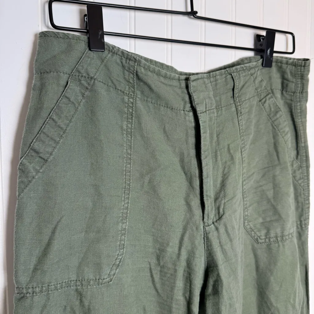 GAP Wide Leg Linen Cotton Blend Army Green High Rise Pants Women’s Size 4 - Image 2