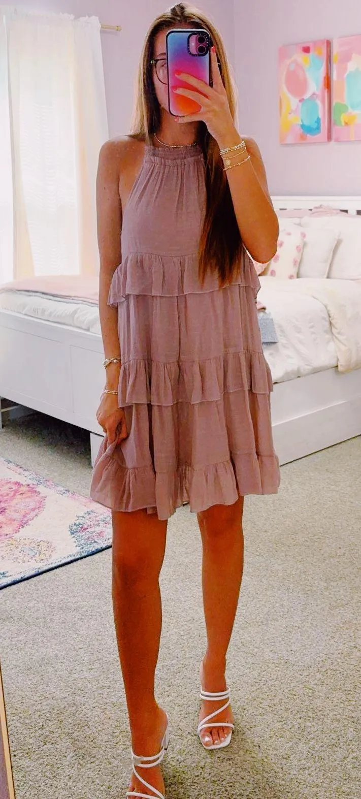 Brown Ruffle Mini Dress - Image 3