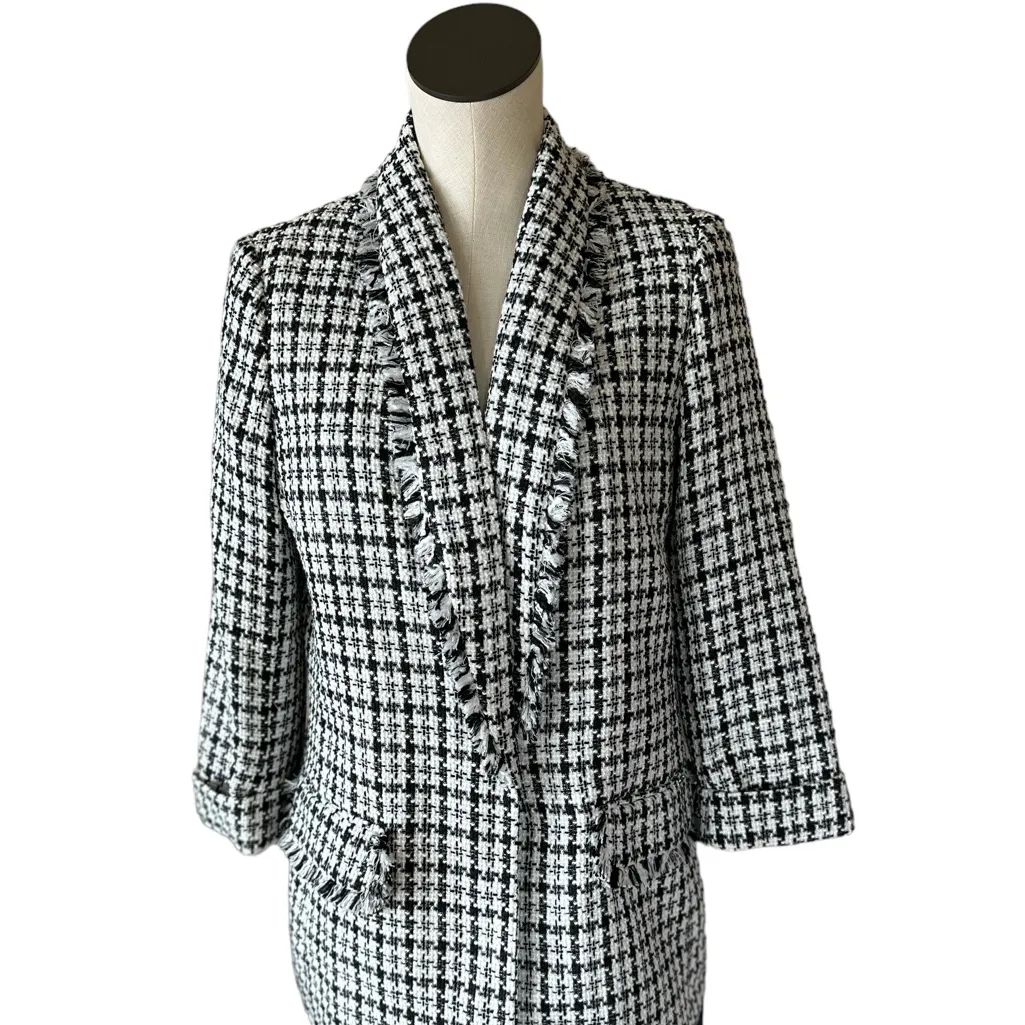 NWT ANNE KLEIN Houndstooth Jacquard Open Front Frayed Hem  Blazer - Image 3