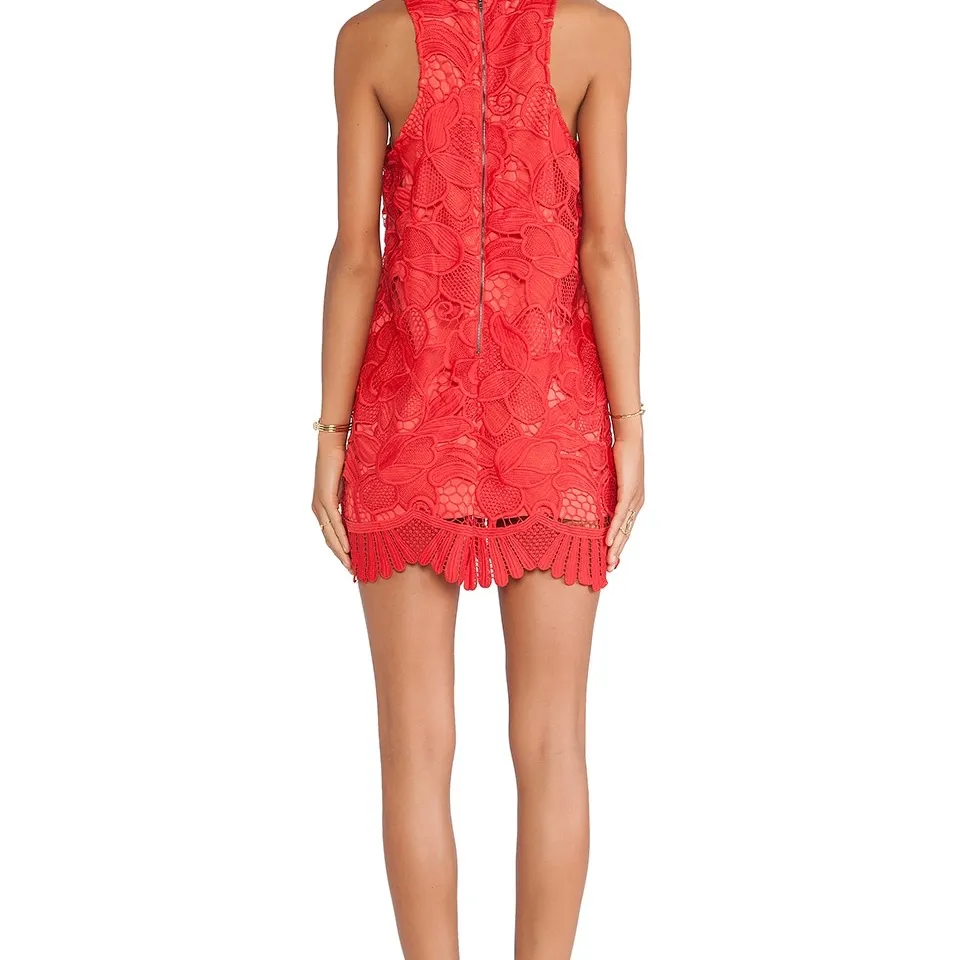 Lovers + Friends Casplan Red Lace Shift Dress Size S Floral Crochet Overlay - Image 2