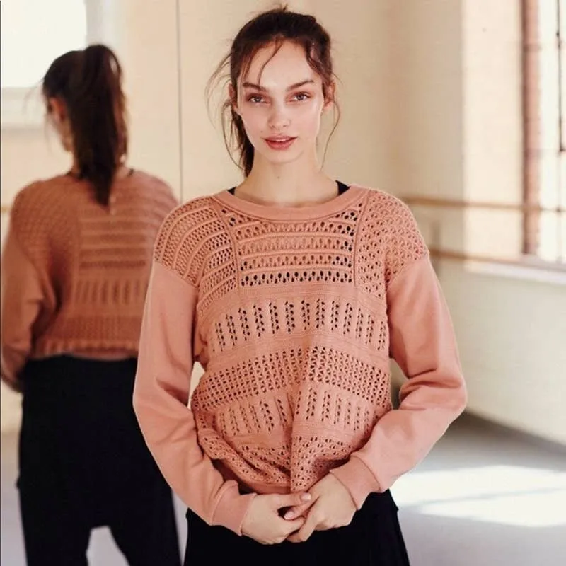 Free People‎ Movement Keenan Sweater XS Pink Knit Crew Neck Long Sleeve 264 - Image 2