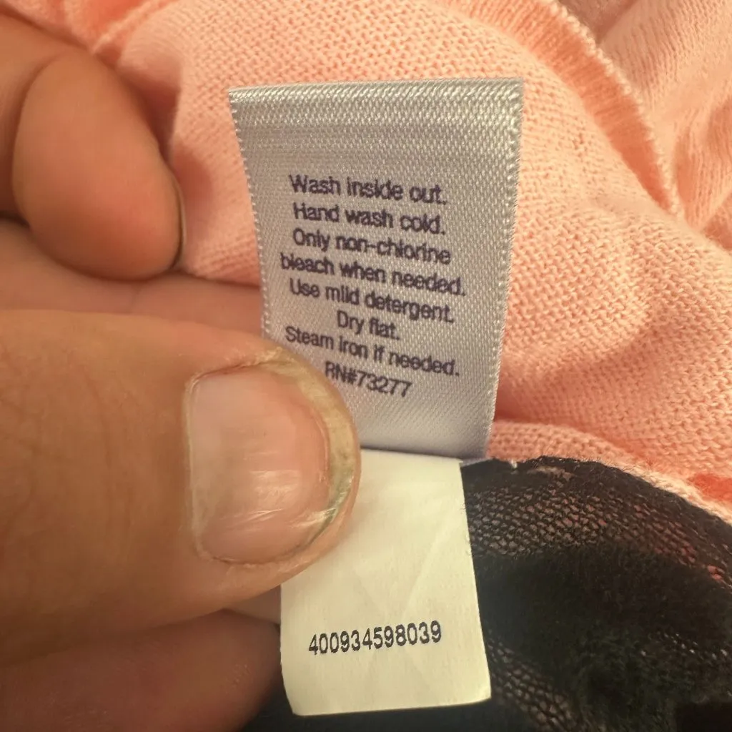 Jennifer Lopez Womens Pink Black Sheer Back Long Sleeve Cardigan Sweater Size L - Image 5