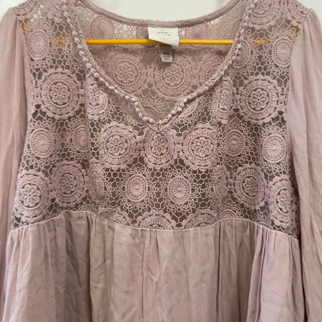 Knox Rose Med blush pink blouse crochet Women's Top $42 - Image 9