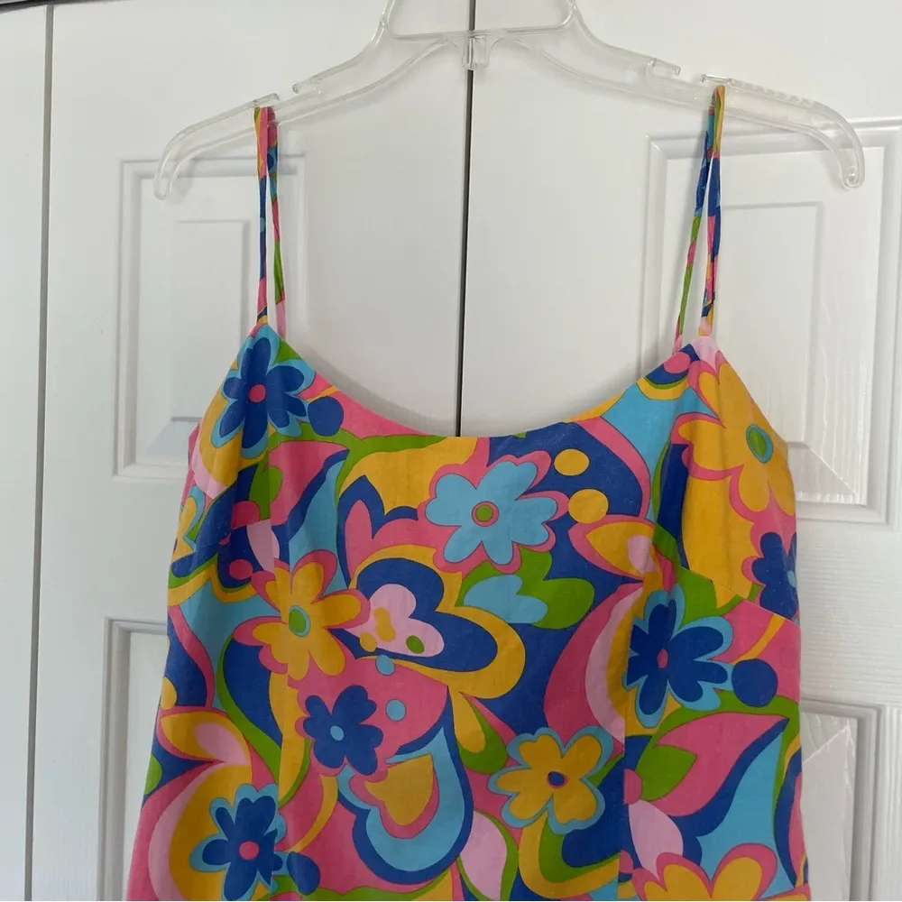 Vtg Y2K Retro Floral Mini Dress Sz 8 Swirl Island Casuals Yellow - Image 4