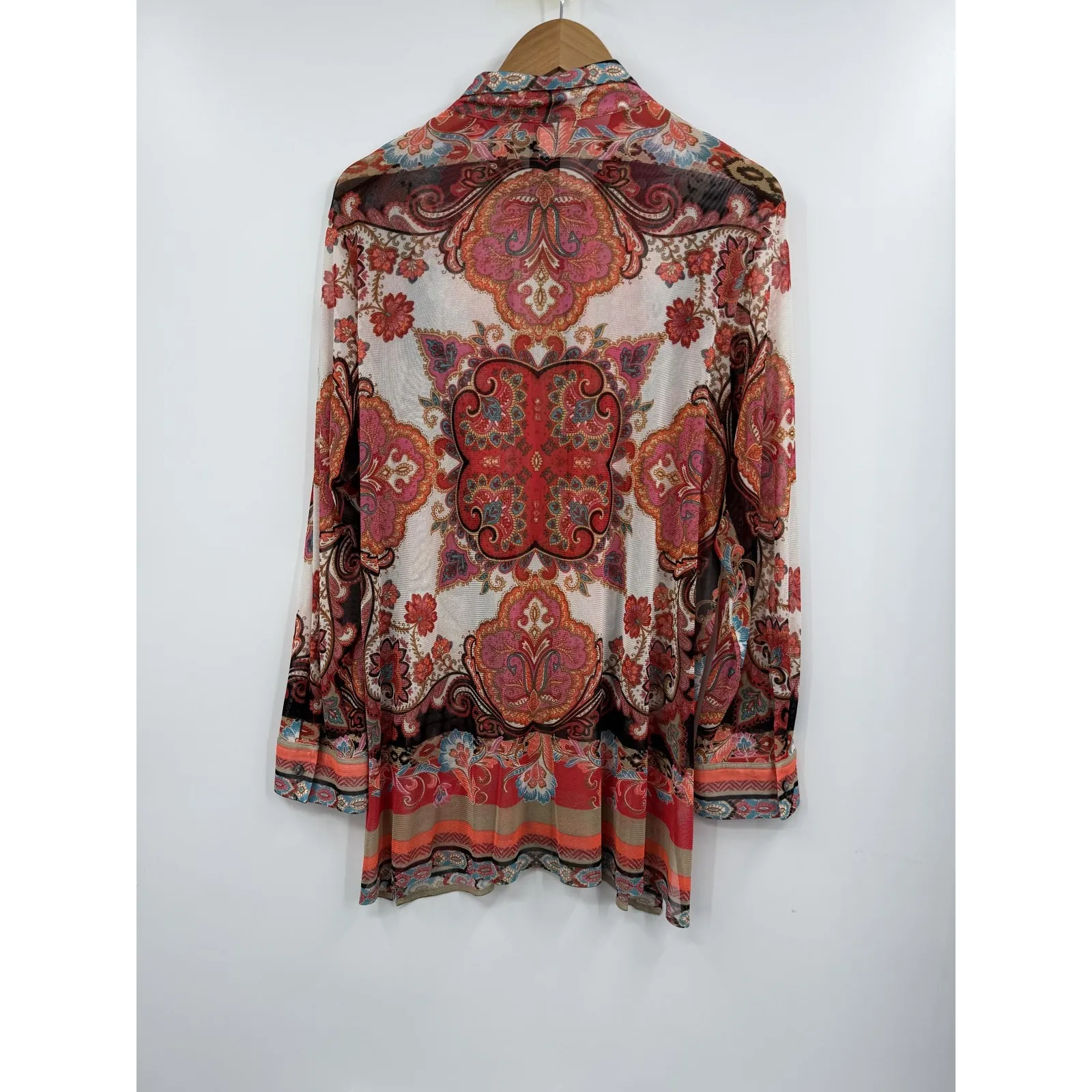 Chico's Travelers Shirt Jacket Womens XL 3 Light Papaya Coral Printed Mesh - Image 9